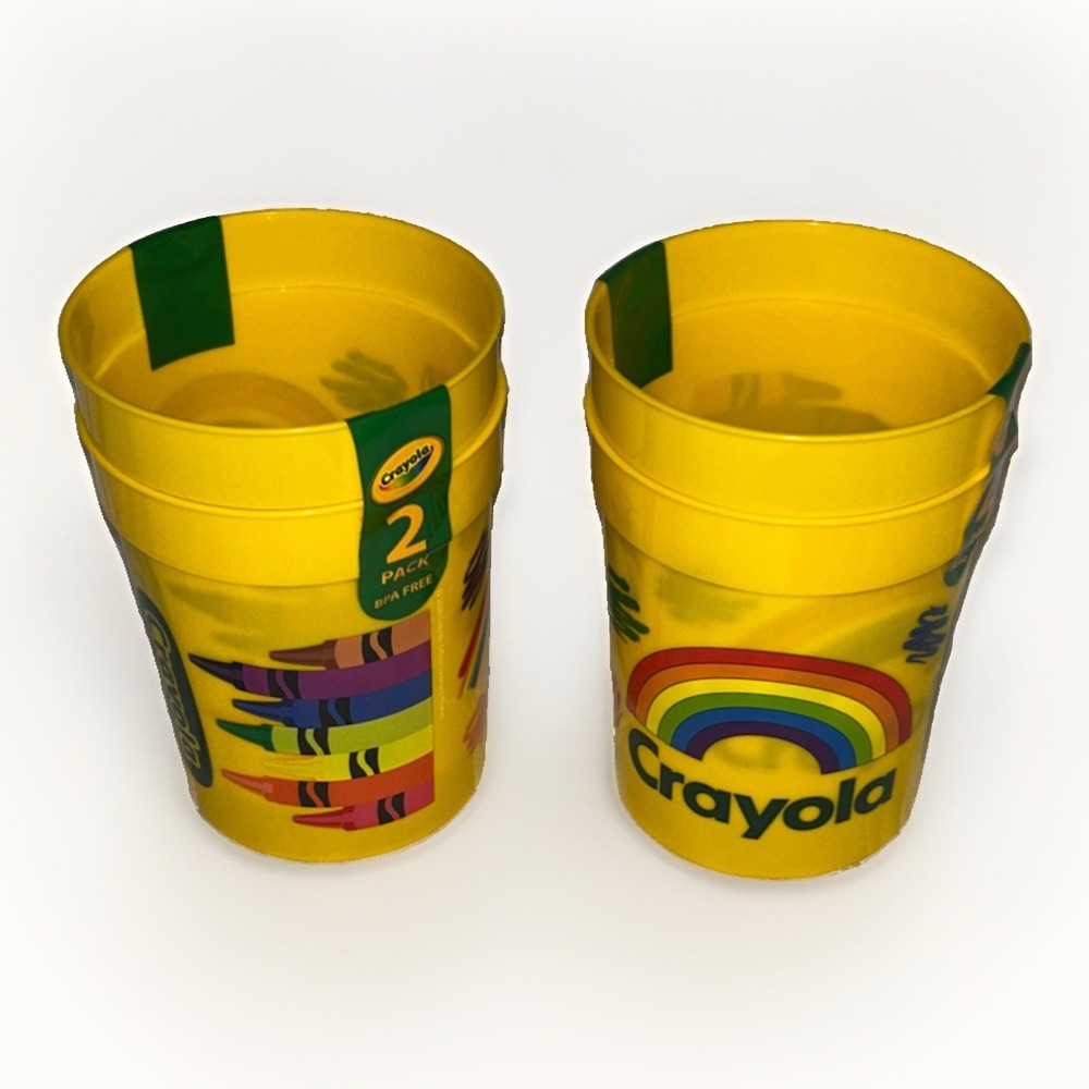 Crayola 4 Pack Plastic Tumblers Yellow Rainbow Crayon Character Y2K Pencil Case